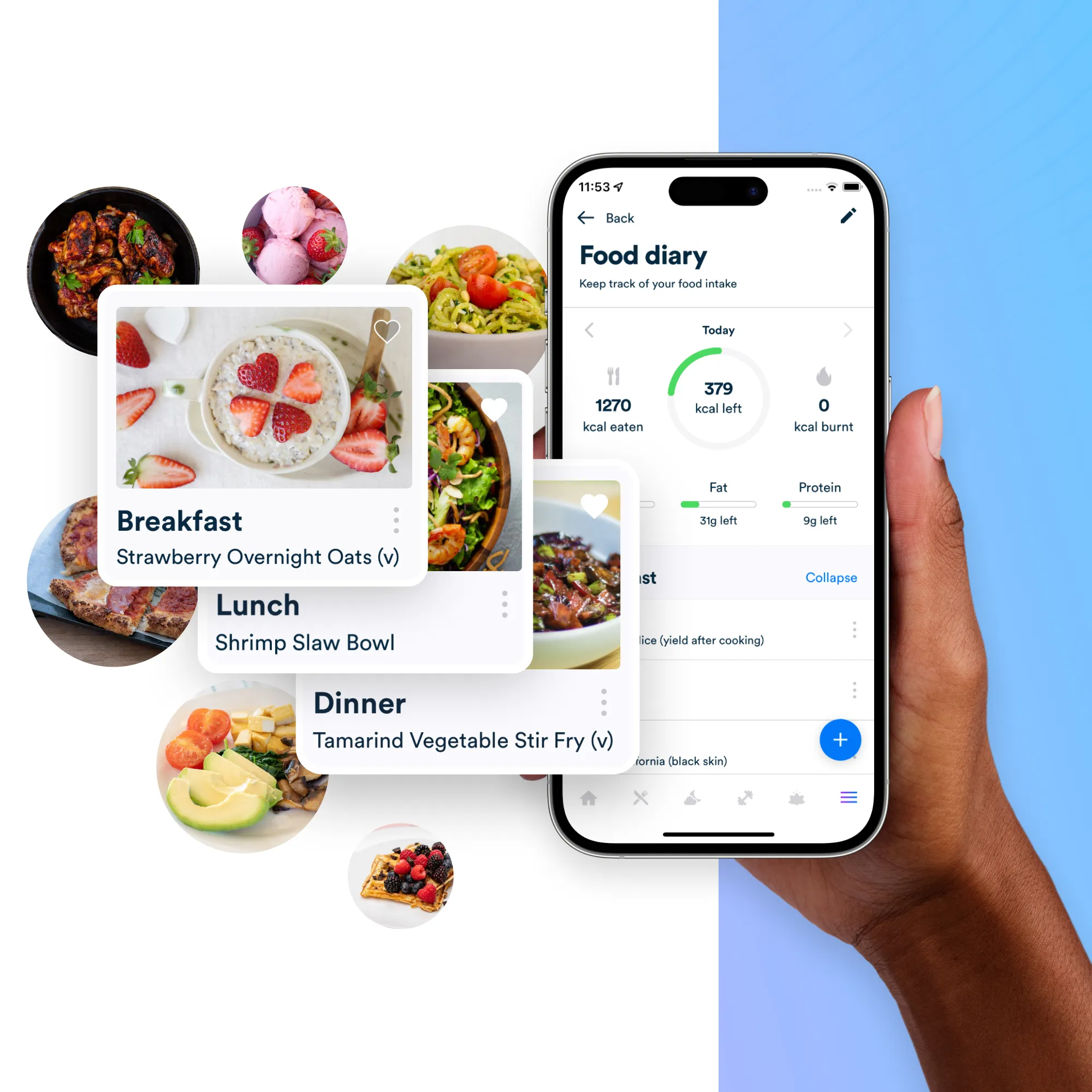 Food diary and recipe ideas in the Gro Health app